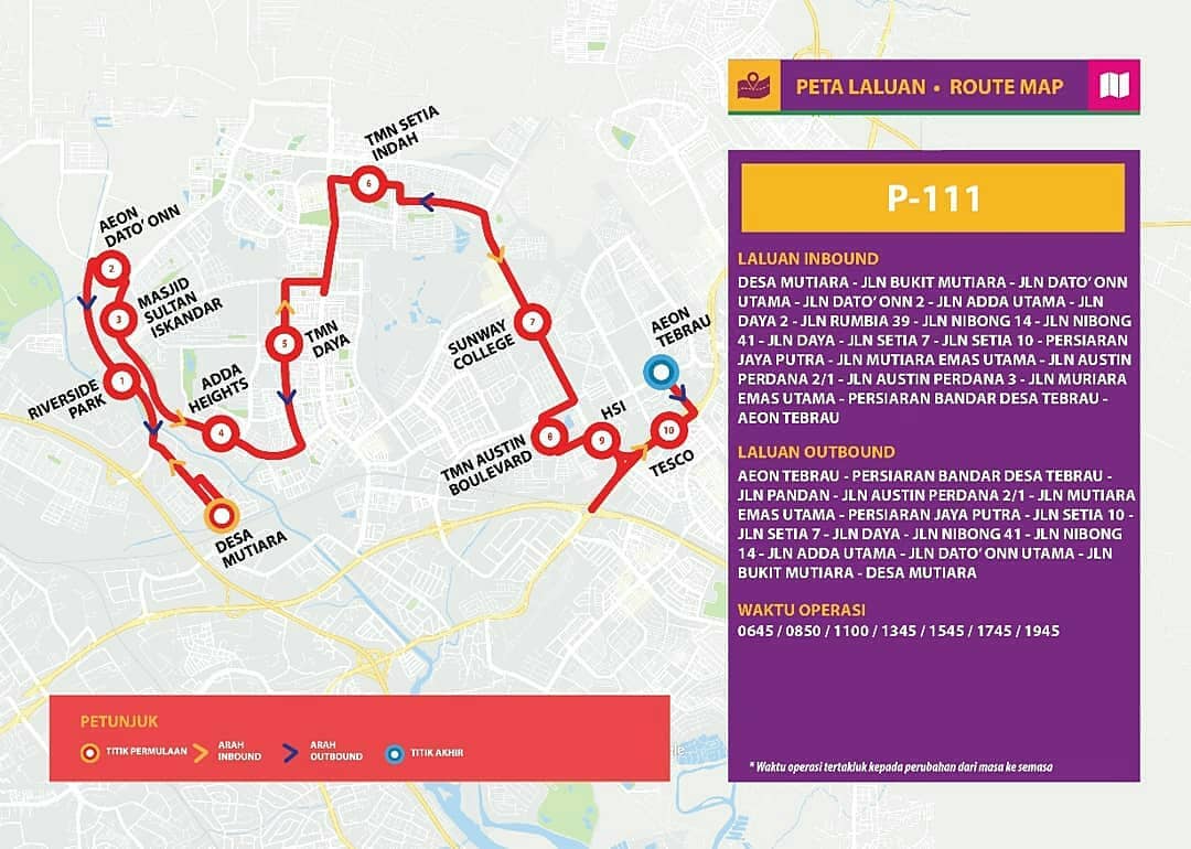 Bas Muafakat Johor P111 route map effective from 1 November 2018. Bas Muafakat Johor P111 route map effective from 1 November 2018.