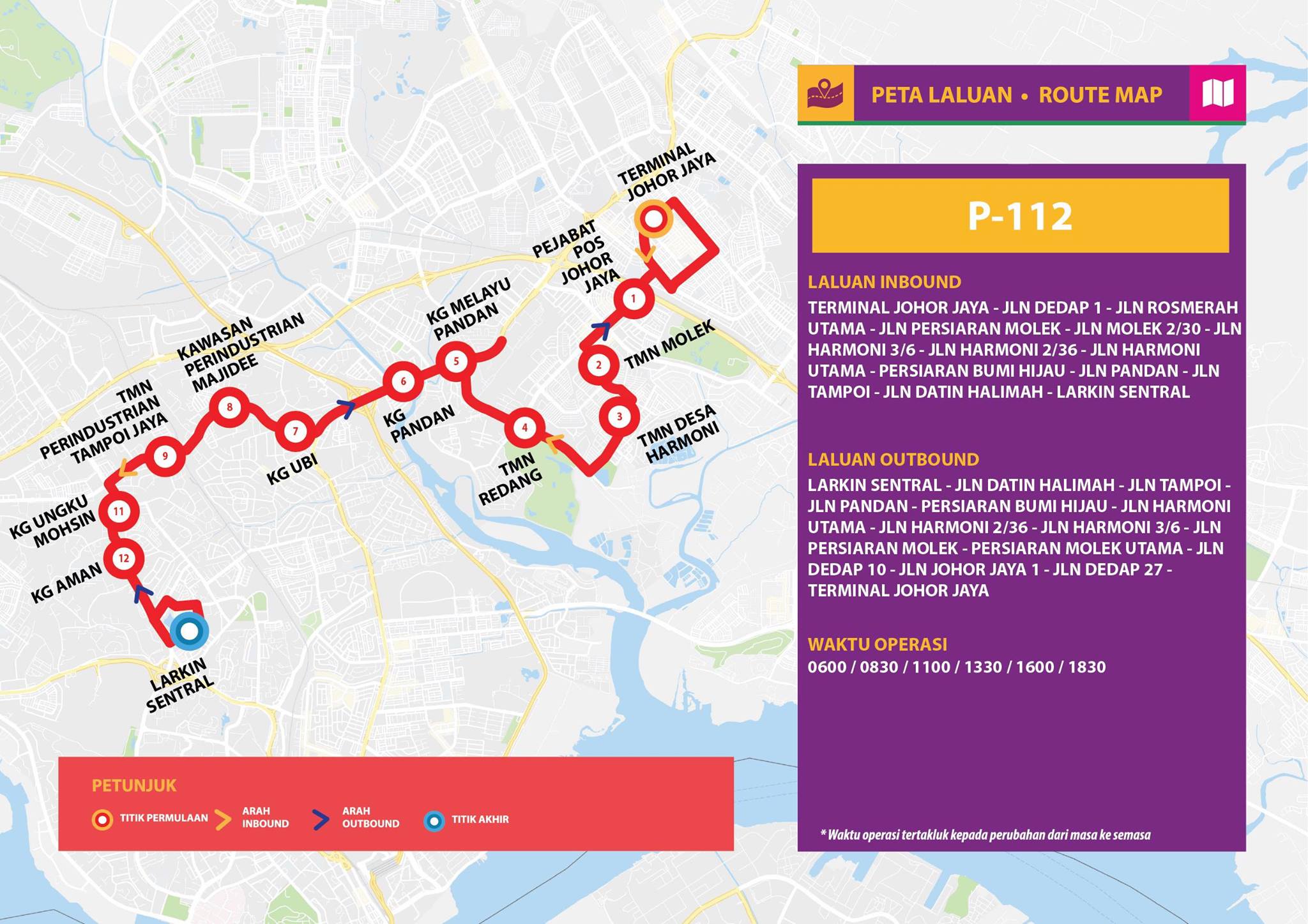 Bas Muafakat Johor P112 route map effective from 1 November 2018. Bas Muafakat Johor P112 route map effective from 1 November 2018.