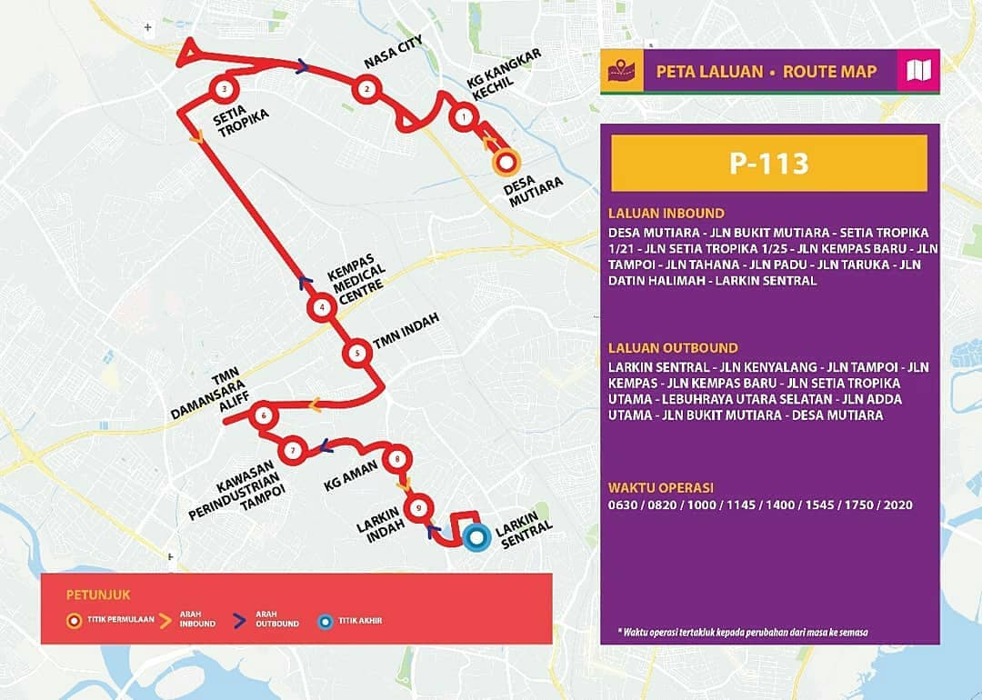 Bas Muafakat Johor P113 route map effective from 1 November 2018. Bas Muafakat Johor P113 route map effective from 1 November 2018.