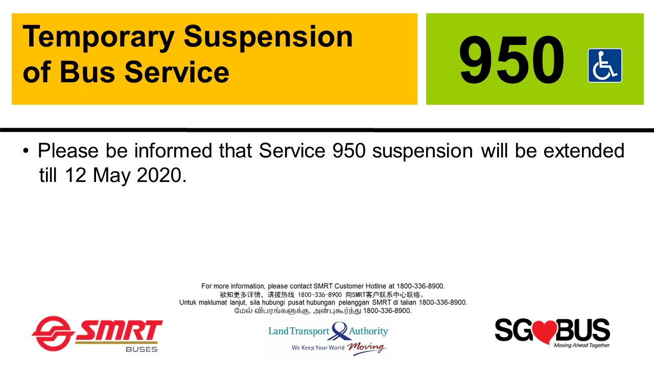 Official poster on suspension of SMRT bus 950