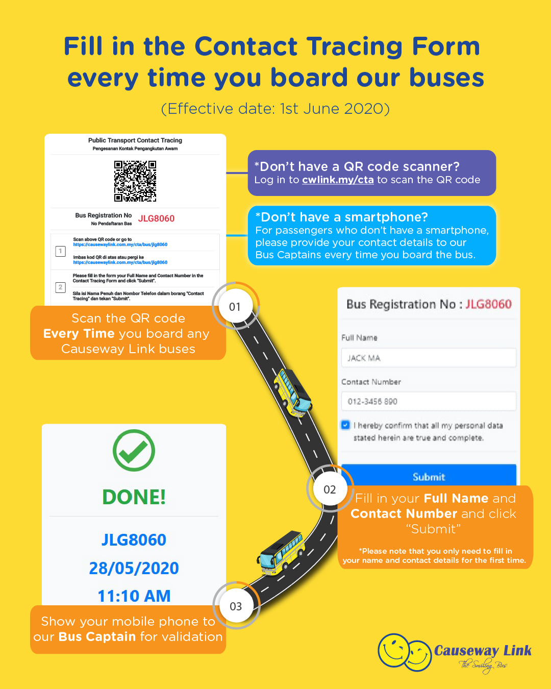 Causeway Link Contact Tracing Form from 1 June 2020