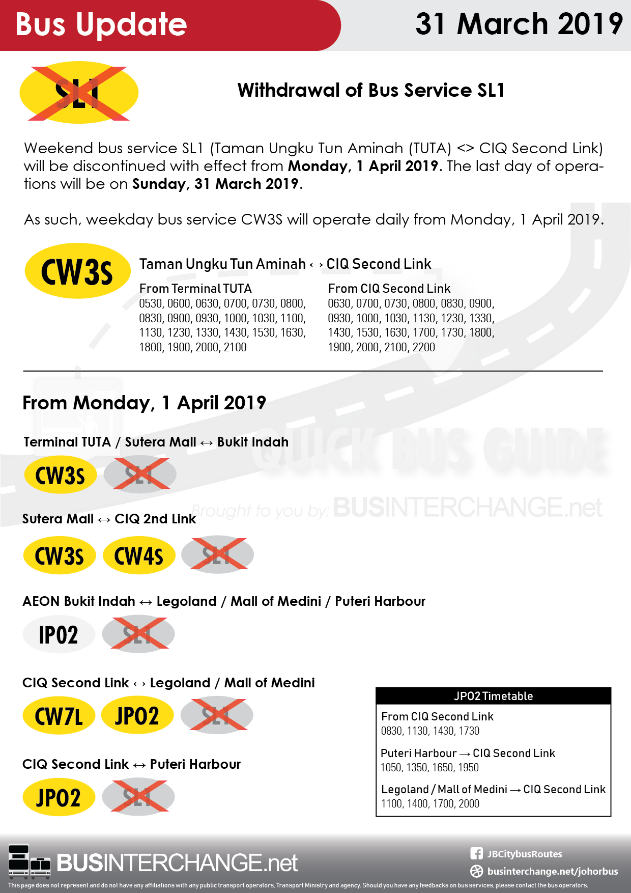 Alternative bus services for Causeway Link SL1.