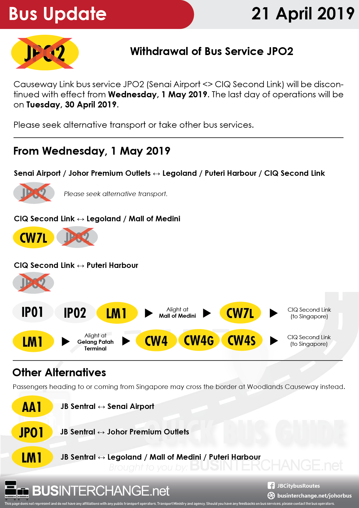 Alternative bus services for Causeway Link JPO2.