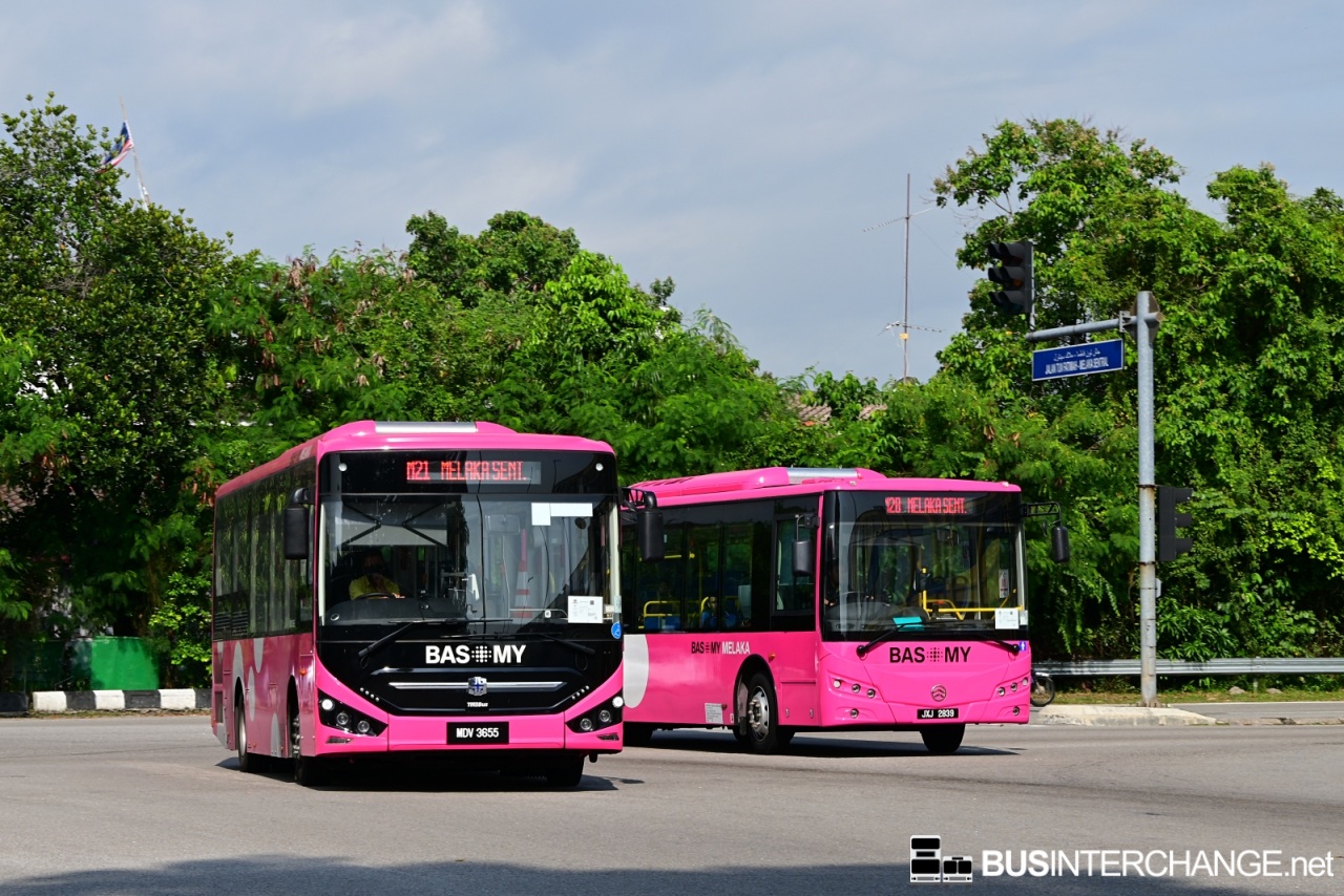Typical buses in BAS.MY livery approaching Melaka Sentral Bus Terminal.
