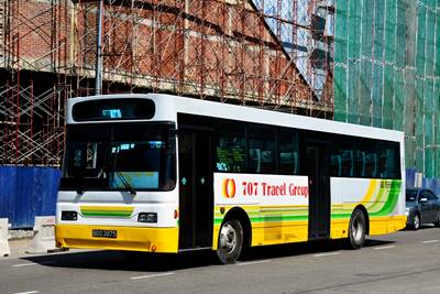 A typical bus operating on JB Central Line routes, with the 707 Travel Group livery.