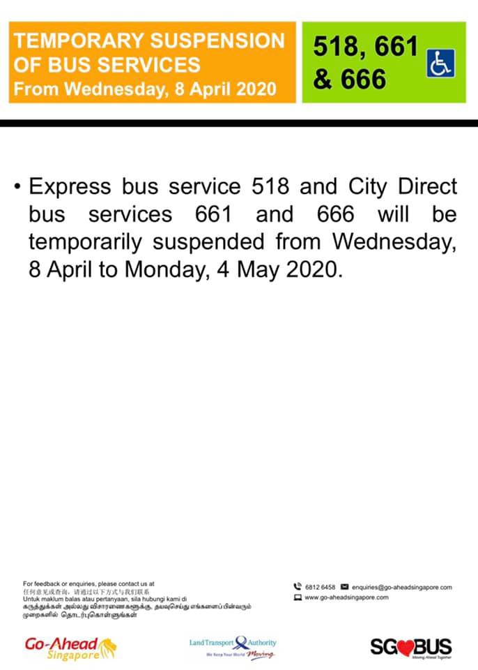 Official announcement from Go-Ahead Singapore on temporary bus service suspension during COVID-19 Circuit Breaker measures from 8 April 2020.